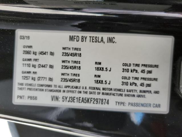 Photo 11 VIN: 5YJ3E1EA5KF297874 - TESLA MODEL 3 