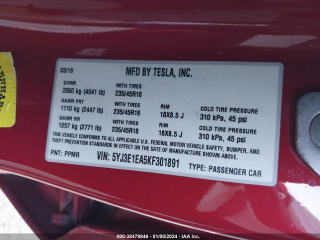 Photo 8 VIN: 5YJ3E1EA5KF301891 - TESLA MODEL 3 