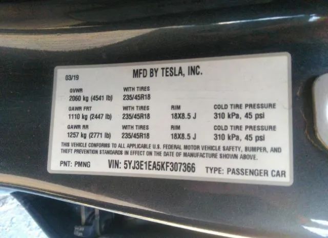 Photo 8 VIN: 5YJ3E1EA5KF307366 - TESLA MODEL 3 