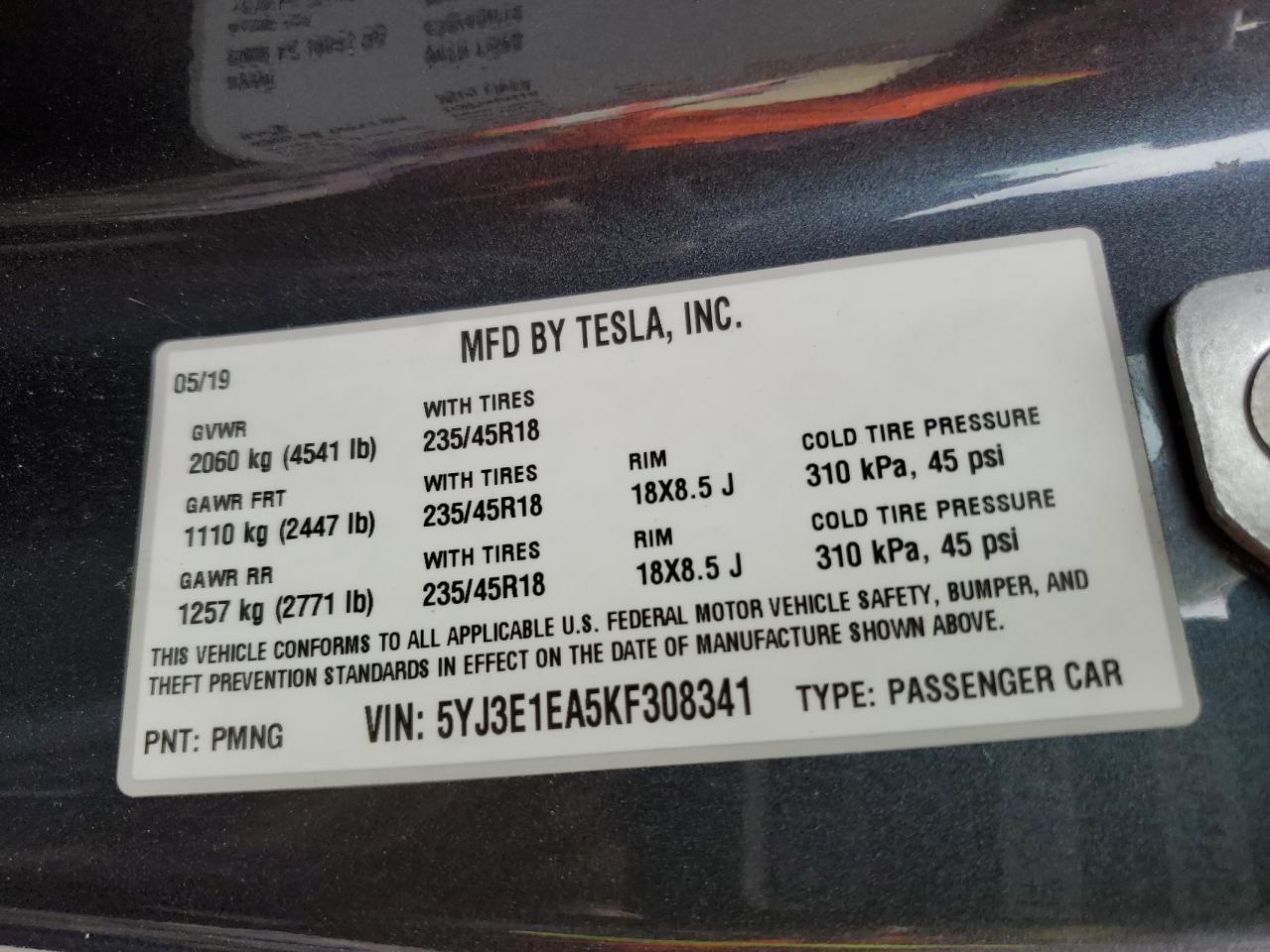 Photo 11 VIN: 5YJ3E1EA5KF308341 - TESLA MODEL 3 