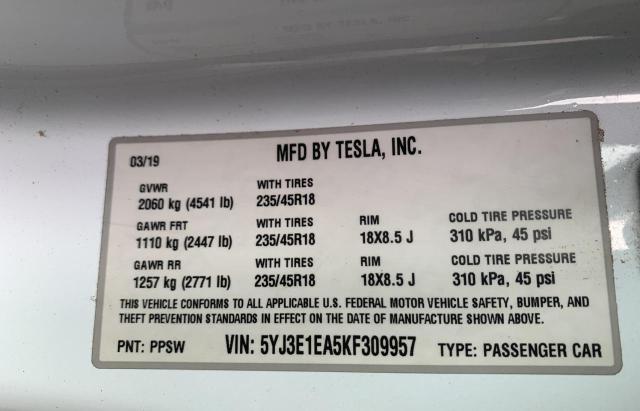 Photo 9 VIN: 5YJ3E1EA5KF309957 - TESLA MODEL 3 