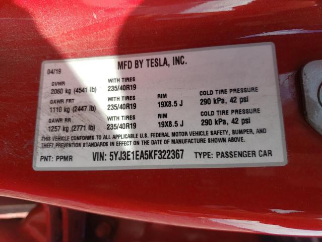 Photo 9 VIN: 5YJ3E1EA5KF322367 - TESLA MODEL 3 