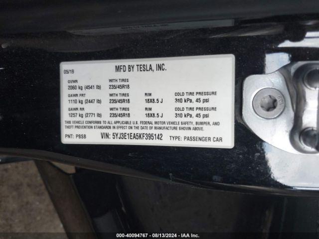 Photo 8 VIN: 5YJ3E1EA5KF395142 - TESLA MODEL 3 