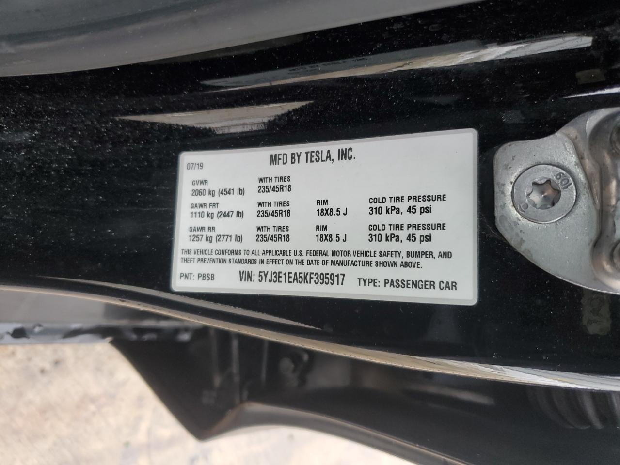 Photo 11 VIN: 5YJ3E1EA5KF395917 - TESLA MODEL 3 