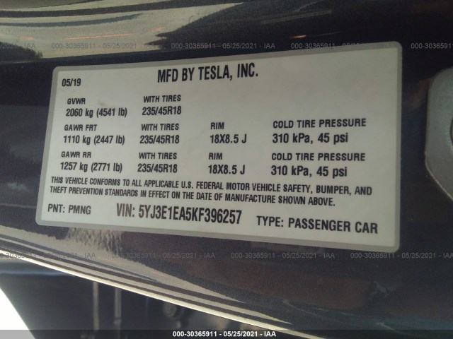 Photo 8 VIN: 5YJ3E1EA5KF396257 - TESLA MODEL 3 