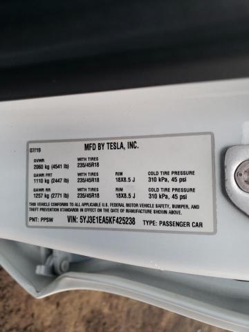 Photo 9 VIN: 5YJ3E1EA5KF425238 - TESLA MODEL 3 