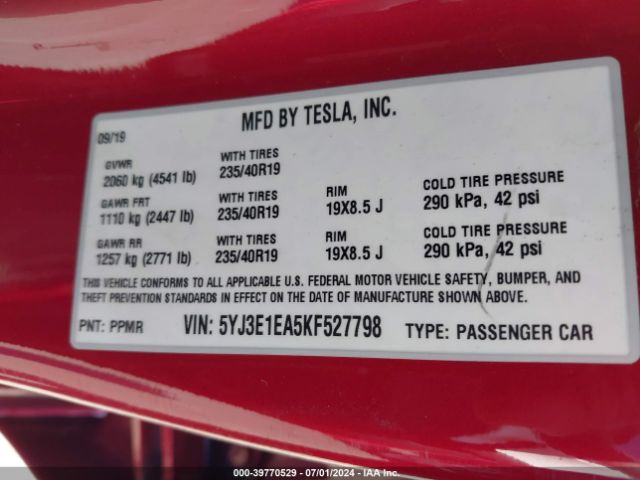 Photo 8 VIN: 5YJ3E1EA5KF527798 - TESLA MODEL 3 