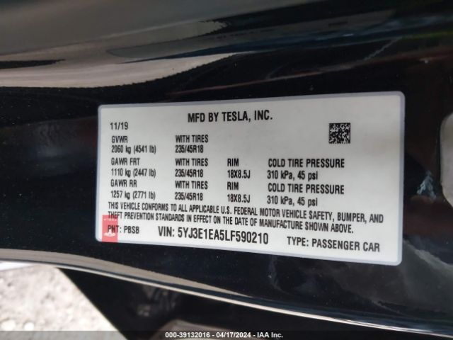 Photo 8 VIN: 5YJ3E1EA5LF590210 - TESLA MODEL 3 