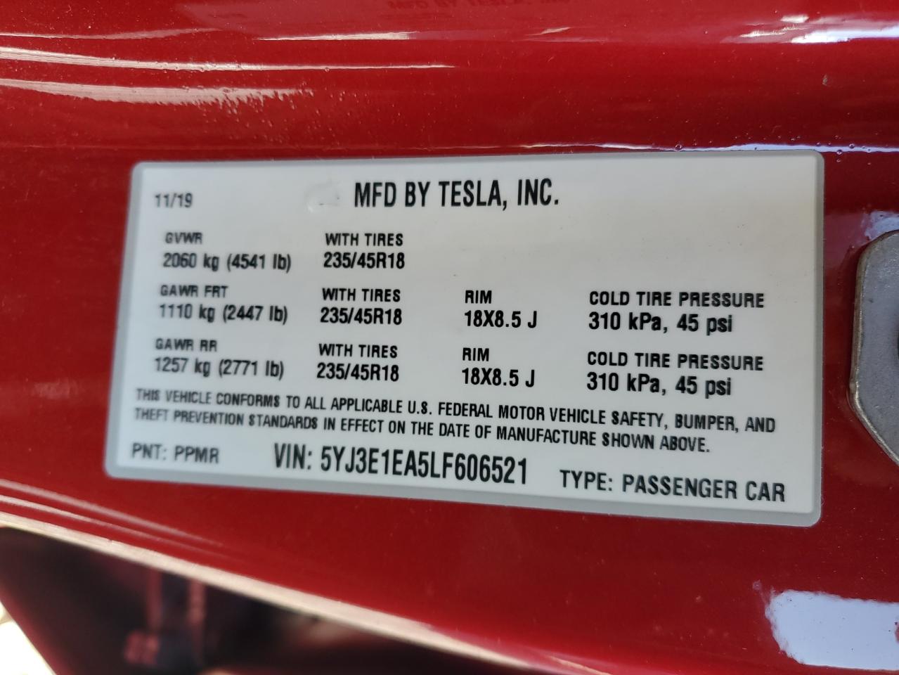 Photo 11 VIN: 5YJ3E1EA5LF606521 - TESLA MODEL 3 