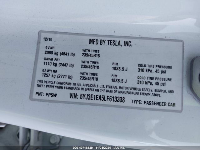 Photo 8 VIN: 5YJ3E1EA5LF613338 - TESLA MODEL 3 