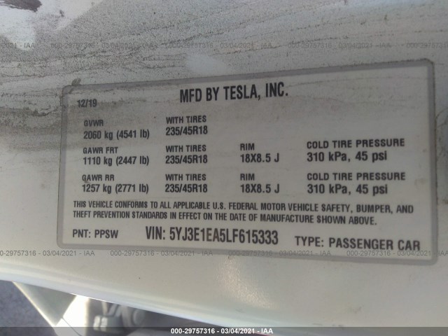 Photo 8 VIN: 5YJ3E1EA5LF615333 - TESLA MODEL 3 