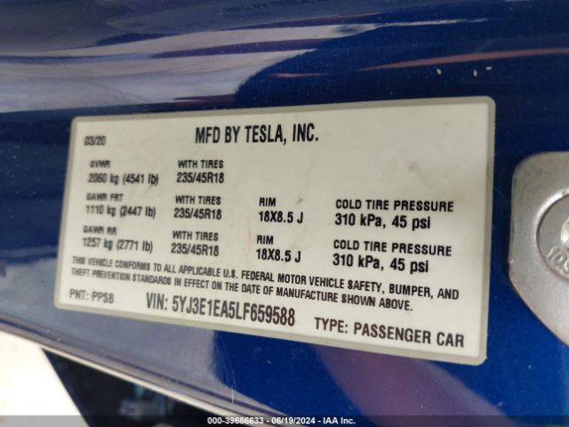 Photo 8 VIN: 5YJ3E1EA5LF659588 - TESLA MODEL 3 