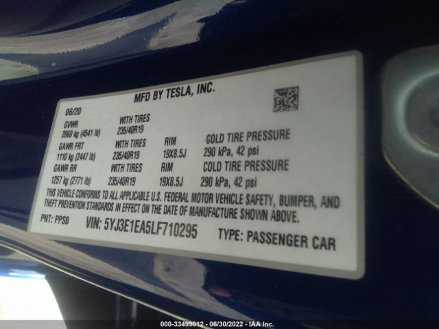 Photo 8 VIN: 5YJ3E1EA5LF710295 - TESLA MODEL 3 