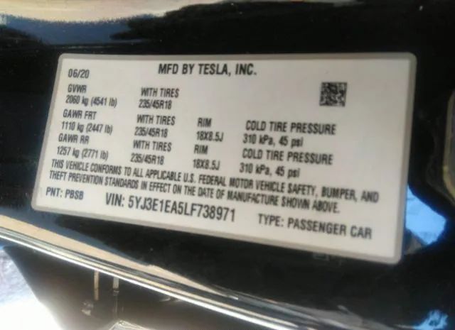 Photo 8 VIN: 5YJ3E1EA5LF738971 - TESLA MODEL 3 