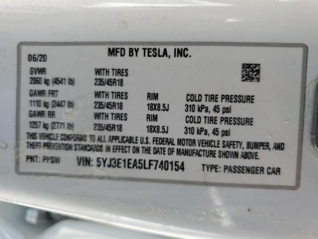 Photo 11 VIN: 5YJ3E1EA5LF740154 - TESLA MODEL 3 