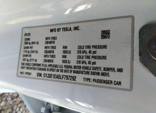 Photo 8 VIN: 5YJ3E1EA5LF797292 - TESLA MODEL 3 