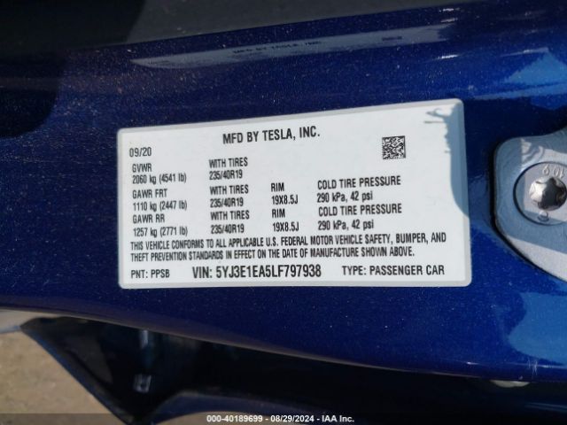 Photo 8 VIN: 5YJ3E1EA5LF797938 - TESLA MODEL 3 