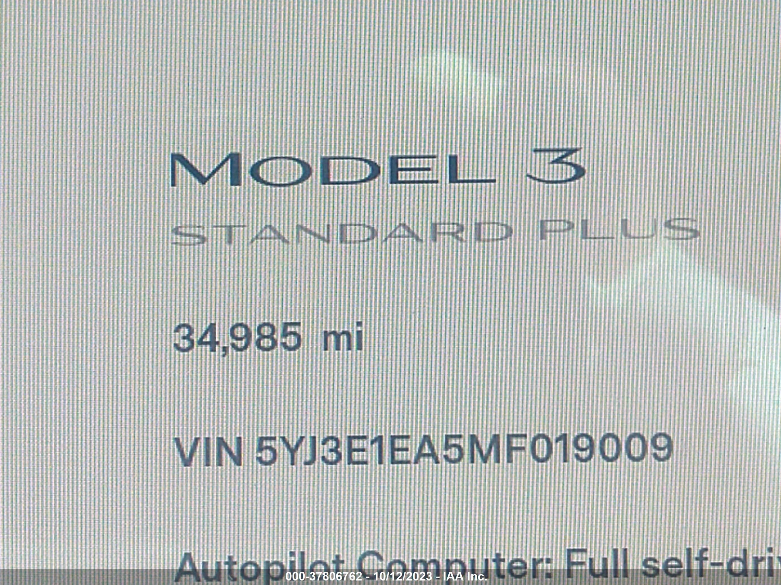 Photo 13 VIN: 5YJ3E1EA5MF019009 - TESLA MODEL 3 