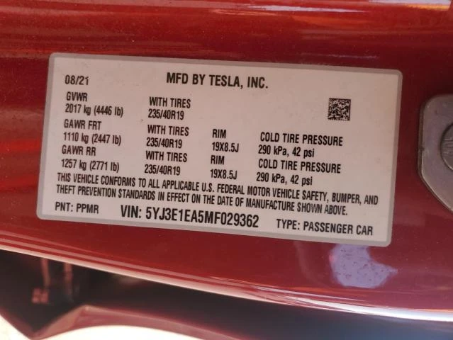 Photo 11 VIN: 5YJ3E1EA5MF029362 - TESLA MODEL 3 