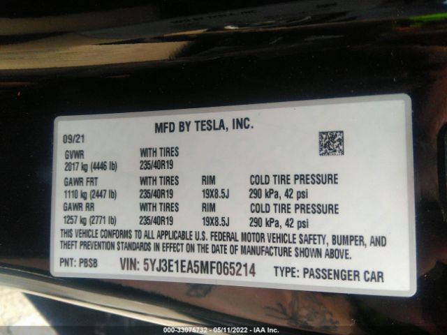 Photo 8 VIN: 5YJ3E1EA5MF065214 - TESLA MODEL 3 