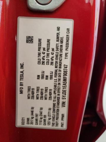 Photo 11 VIN: 5YJ3E1EA5MF908747 - TESLA MODEL 3 