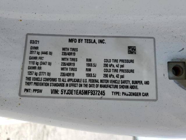 Photo 12 VIN: 5YJ3E1EA5MF937245 - TESLA MODEL 3 