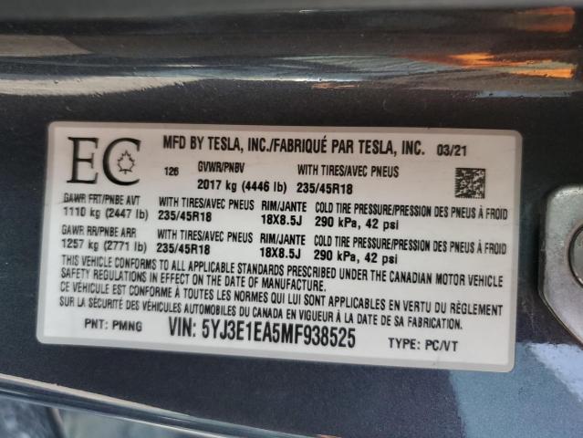 Photo 12 VIN: 5YJ3E1EA5MF938525 - TESLA MODEL 3 