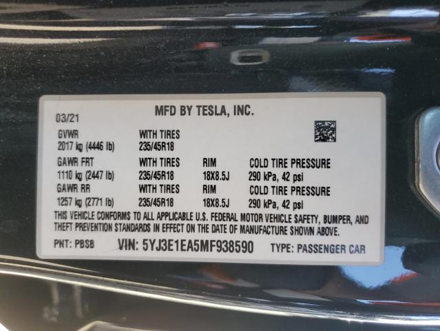 Photo 11 VIN: 5YJ3E1EA5MF938590 - TESLA MODEL 3 