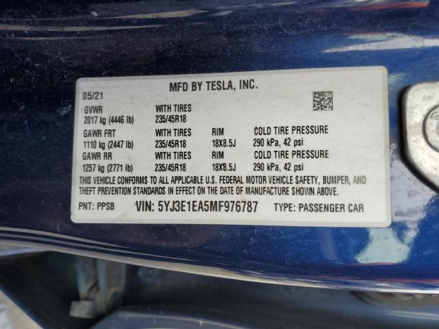 Photo 11 VIN: 5YJ3E1EA5MF976787 - TESLA MODEL 3 