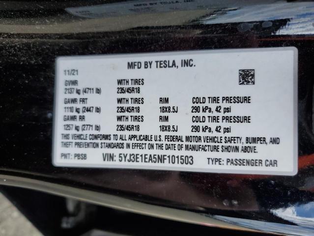 Photo 12 VIN: 5YJ3E1EA5NF101503 - TESLA MODEL 3 