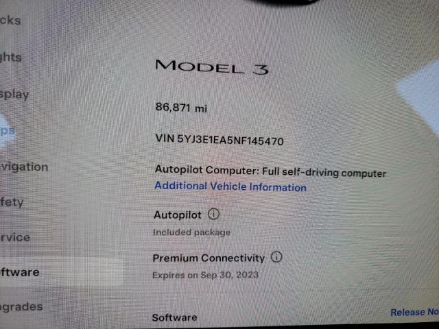 Photo 8 VIN: 5YJ3E1EA5NF145470 - TESLA MODEL 3 