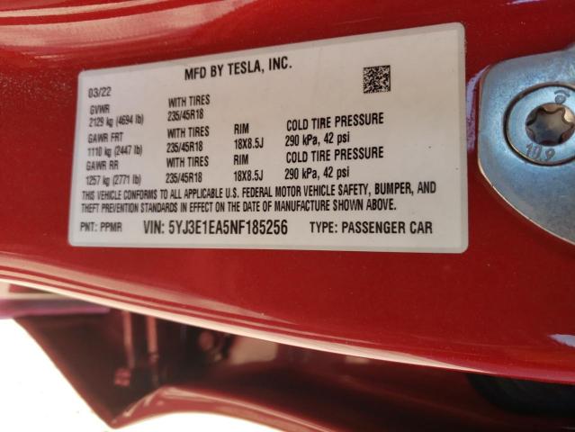 Photo 9 VIN: 5YJ3E1EA5NF185256 - TESLA MODEL 3 