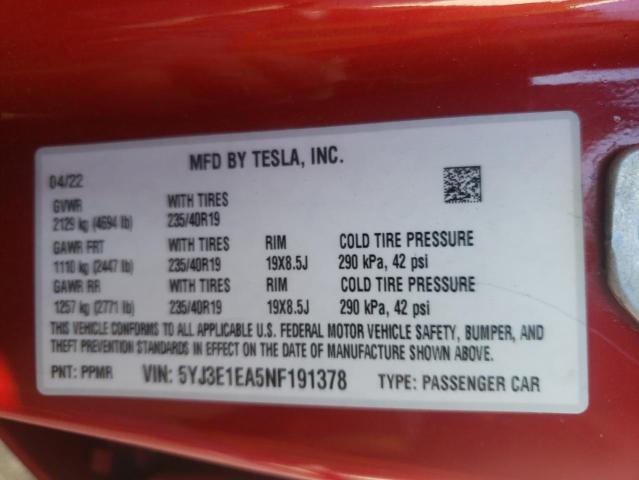 Photo 11 VIN: 5YJ3E1EA5NF191378 - TESLA MODEL 3 