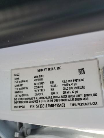 Photo 12 VIN: 5YJ3E1EA5NF195463 - TESLA MODEL 3 