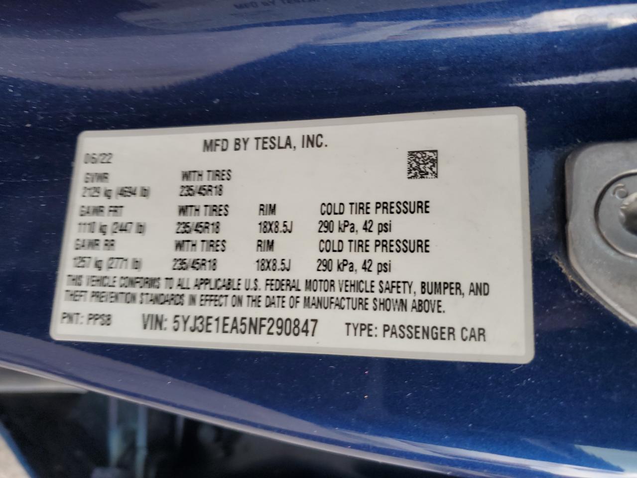 Photo 11 VIN: 5YJ3E1EA5NF290847 - TESLA MODEL 3 