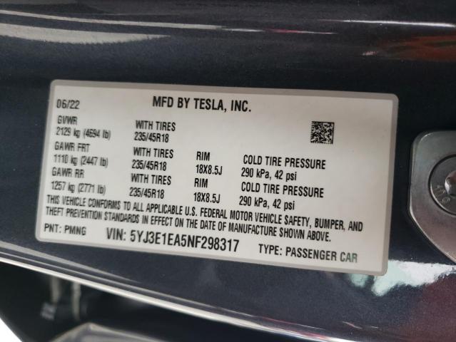 Photo 11 VIN: 5YJ3E1EA5NF298317 - TESLA MODEL 3 