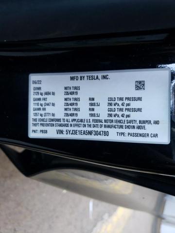 Photo 12 VIN: 5YJ3E1EA5NF304780 - TESLA MODEL 3 