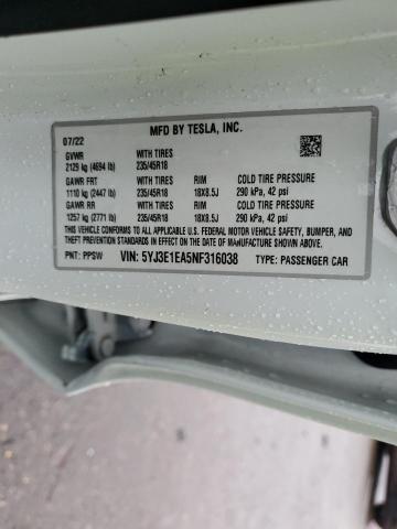 Photo 11 VIN: 5YJ3E1EA5NF316038 - TESLA MODEL 3 