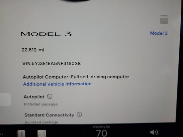 Photo 8 VIN: 5YJ3E1EA5NF316038 - TESLA MODEL 3 