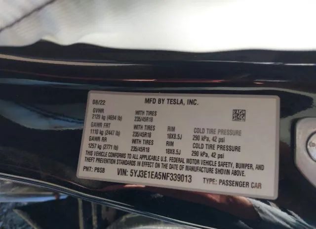 Photo 8 VIN: 5YJ3E1EA5NF339013 - TESLA MODEL 3 