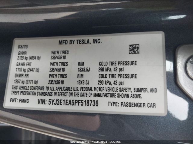 Photo 8 VIN: 5YJ3E1EA5PF518736 - TESLA MODEL 3 