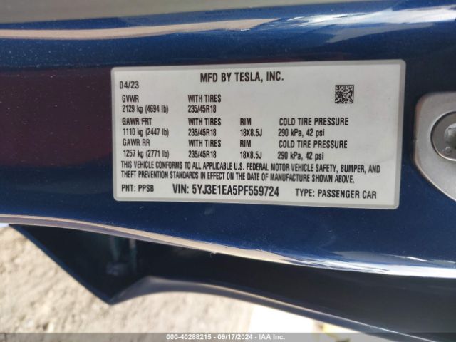 Photo 8 VIN: 5YJ3E1EA5PF559724 - TESLA MODEL 3 