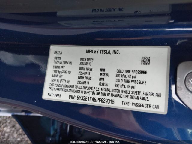 Photo 8 VIN: 5YJ3E1EA5PF639315 - TESLA MODEL 3 