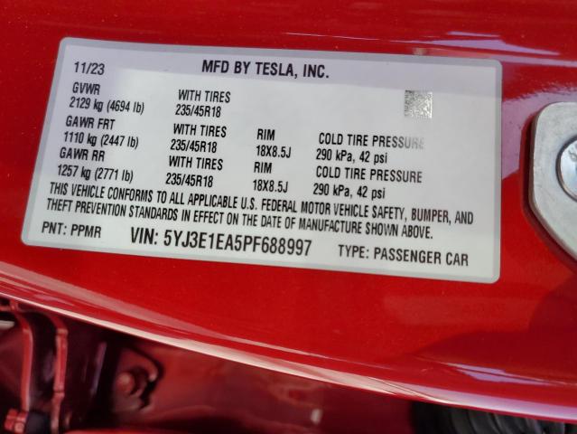 Photo 12 VIN: 5YJ3E1EA5PF688997 - TESLA MODEL 3 