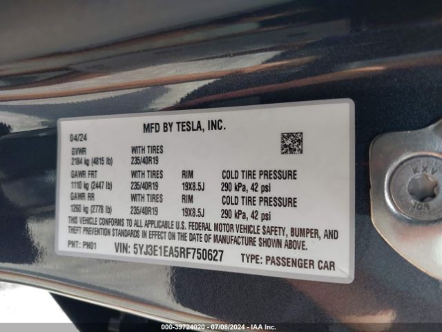 Photo 8 VIN: 5YJ3E1EA5RF750627 - TESLA MODEL 3 