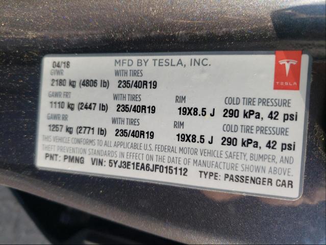 Photo 9 VIN: 5YJ3E1EA6JF015112 - TESLA MODEL 3 