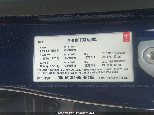 Photo 8 VIN: 5YJ3E1EA6JF024957 - TESLA MODEL 3 