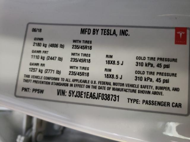 Photo 9 VIN: 5YJ3E1EA6JF038731 - TESLA MODEL 3 