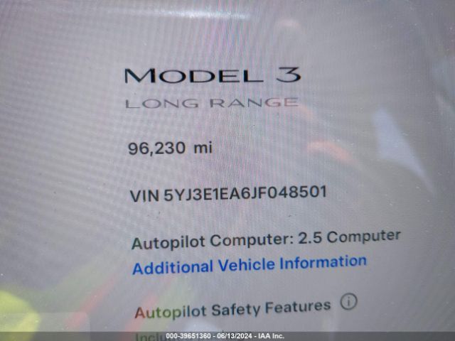 Photo 6 VIN: 5YJ3E1EA6JF048501 - TESLA MODEL 3 