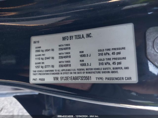 Photo 8 VIN: 5YJ3E1EA6KF323561 - TESLA MODEL 3 